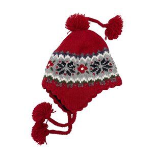 Neckworks Red Floral Embroidered Alpaca Wool Blend Knit Winter Beanie Hat Cap